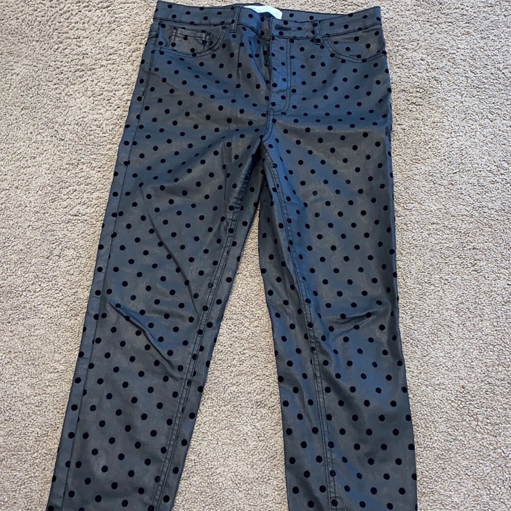 Zara black stretch pant with dotted pattern